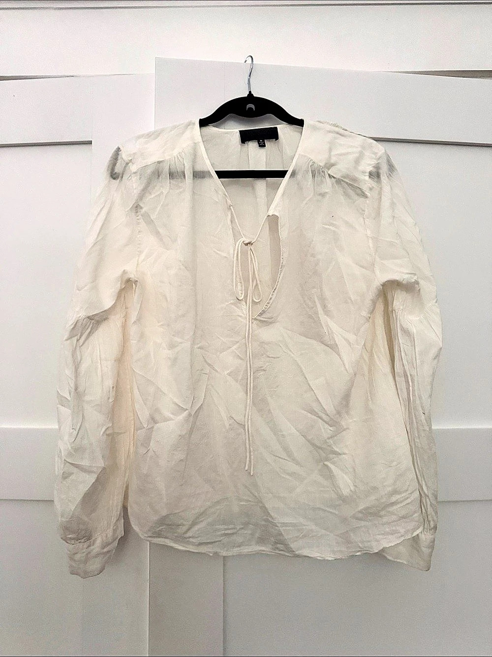 Nili Lotan White Tie-Neck Blouse Size Medium Like New